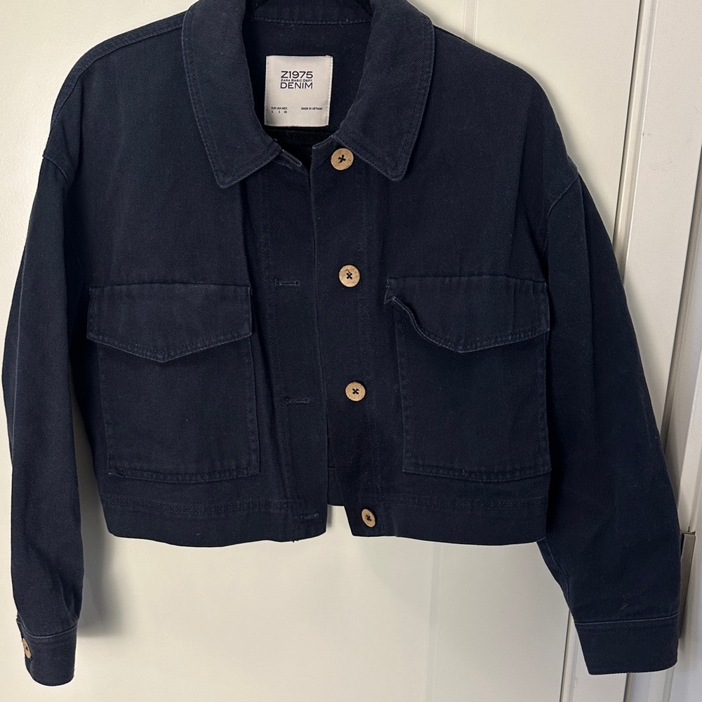Zara Black Cropped Denim Jacket